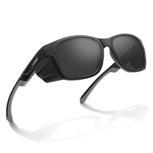 UKNOW Safety Glasses - Anti Fog Lenses - Eye Protection with Side Shields - ANSI Z87.1 Protective Eyewear - UV Protection - color: Matte Black & Gray / Smoke Lens