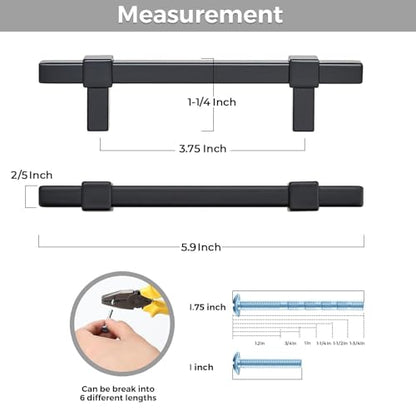 15 Pack Black Cabinet Handles, 3-3/4" Hole Center Kitchen Drawer Pulls - color: Black, size: 3-3/4 Inch Hole Center