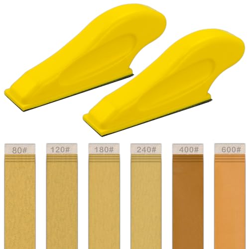 Finger Sander for Crafts, 2 Pack Mini Micro Gator Sander for Crafts with 30 Sheets 3.5 x 1 Inch Sandpaper 80 120 180 240 400 600 Grit Sanding for DIY Wood Finishing Tight Narrow Polishing - color: 2 Pack Sander + 30 Sheets Sandpaper (Yellow)
