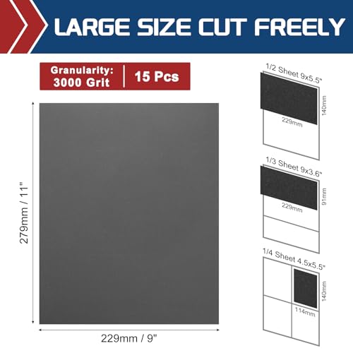 15Pcs Sand Papers 9x11In 3000 Grit Sandpaper Sheets Silicon Carbide - size: 3000 Grit