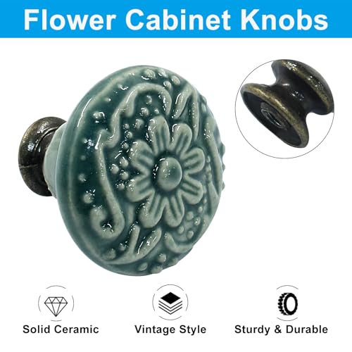 Piutouyar Green Ceramic Cabinet Knobs, 34mm / 1.3 Inch, 4Pcs - color: Green, size: 4 Pieces