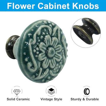 Piutouyar Green Ceramic Cabinet Knobs, 34mm / 1.3 Inch, 4Pcs - color: Green, size: 4 Pieces