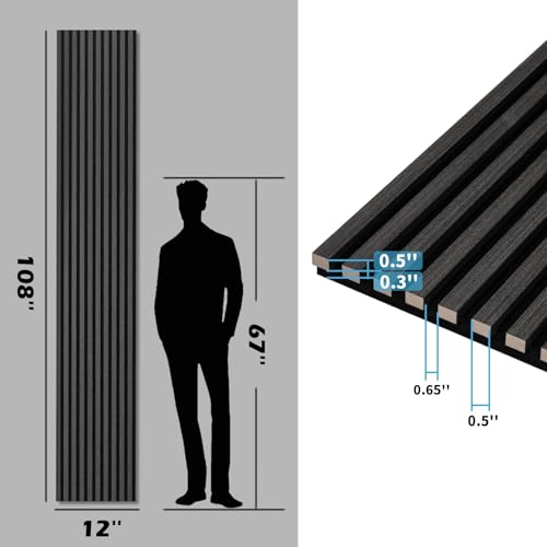 Art3d 3D Fluted Soundproof Wood Textured Slat Wall Panel, 4-Pack, Blackwood - color: Blackwood, size: 4pcs - 108" x 12"