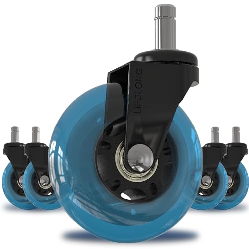 Lifelong Office Chair Wheels Replacement, Heavy Duty, Blue, 5-Pack - color: Blue, size: 3 Inch