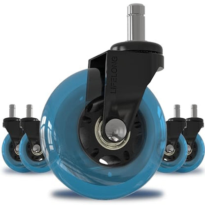 Lifelong Office Chair Wheels Replacement, Heavy Duty, Blue, 5-Pack - color: Blue, size: 3 Inch