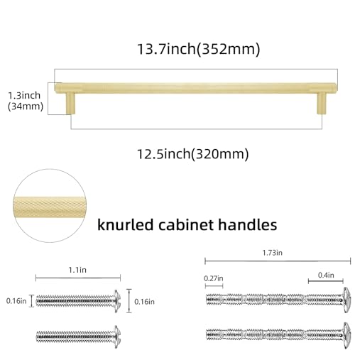 6 Pack 12.6 Inch Brushed Brass Kitchen Cabinet Handles - color: Brushed Brass, size: 12-5/8'' Hole Center(320mm)