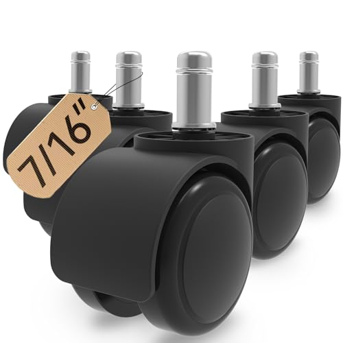 2 Inch Office Desk Chair Wheels Replacement, Computer Gaming Casters for Carpet Stem 7/16-7/8, Set of 5 for Furniture Hardwood Hard Floors Chair Castors Tile Smooth Safe Quiet Rolling 880 LB, Black - color: black- 2 inch