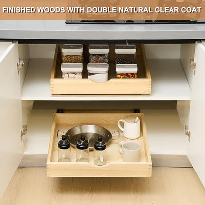 Menkxi 2 Set Solid Wood Pull Out Tray Cabinet Organizer with Reinforced Bottom Base 20 x 21'' Soft Close Kitchen Storage Drawer Retrofit for Base Cabinets Heavy Duty Slide Out Shelf for Pots Pans