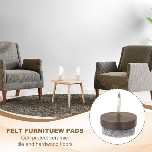 PATIKIL 22 mm Nail-on Felt Pads 40Pcs Round Felt Furniture Sliders Brown - color: Brown, size: 22 mm
