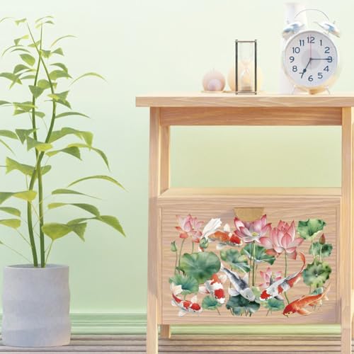 OLYCRAFT 3pcs/Set Koi Pond Rub on Transfers for Furniture and Crafts 6x12 Inch Lotus Furniture Decals Furnitures Transfer Stickers with 1pc Scraper Rub on Decals for Home Decor Scrapbooking - style: Koi