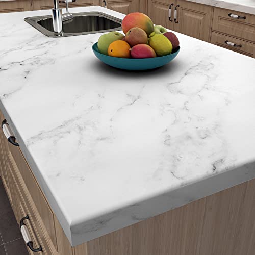 Decotalk 30"x120" Matte White Marble Contact Paper Grey Wallpaper Peel and Stick Wallpaper Granite Contact Paper Decorative for Kitchen Countertops Bathroom Dresser Large Thick Wall Paper Roll - size: 30" x 120"