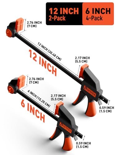 [300LB Heavy-Duty] Bar Clamps for Woodworking, 4 x 6" and 2 x12" Wood Clamps for Woodwork, Quick Grip F-Clamps with 2.75 In Deep Reach, Trigger Clamps for Cabinet Glue Ups Drawer