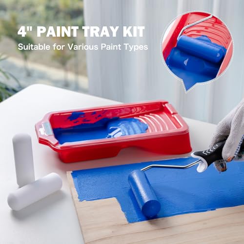 Mister Rui 4 Inch Foam Paint Roller Kit with Tray, Liners & Brush
