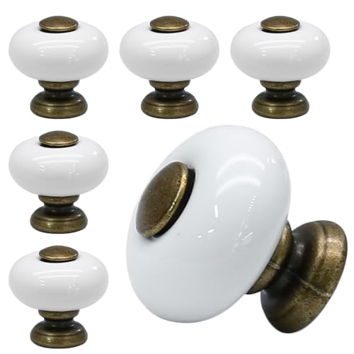 6pcs White Ceramic Cabinet Knobs, Small Round Drawer Knobs - size: 6pcs-Small-Antique Bronze