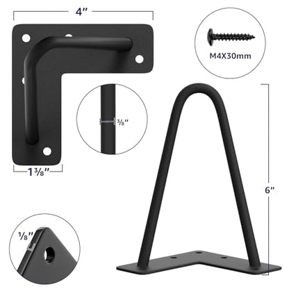 SMARTSTANDARD 6 Inch Heavy Duty Hairpin Furniture Legs, Black 4PCS - color: Black, size: 6 Inch