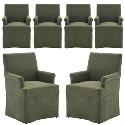 Arm Dining Chair Fabric Long Skirt Slipcovered High Back Upholstered Dinner - color: Green, size: 6 PCS