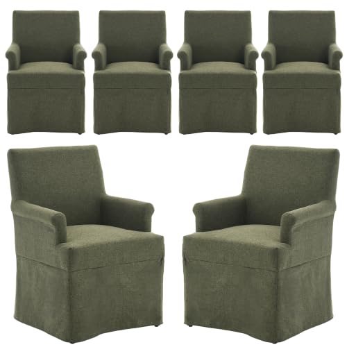 Arm Dining Chair Fabric Long Skirt Slipcovered High Back Upholstered Dinner - color: Green, size: 6 PCS