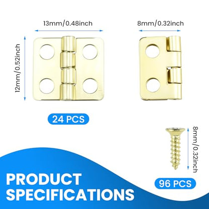 SDTC Tech 24-Pack Gold Mini Hinges 13x12mm 180 Degree Rotation - color: gold tone