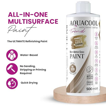 Aquacool Trend MAC All-in-One Furniture Paint – No Sanding No Primer, Chalk Paint for Cabinets, Wood, Tile & Countertops | Self-Leveling Matte | 16.9 fl oz, 53 sq ft| 1019 Grey Beige - color: RAL 1019 Grey Beige