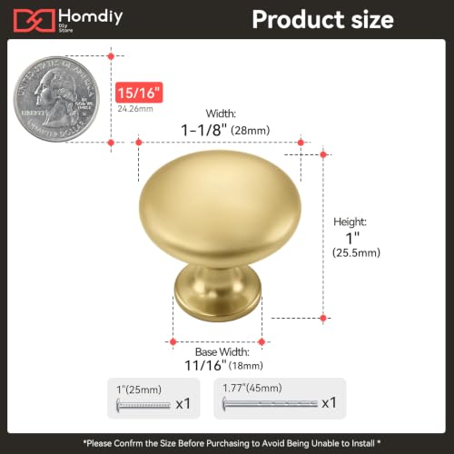 homdiy 30 Pack Gold Round Solid Zinc Alloy Cabinet Knobs - color: Gold