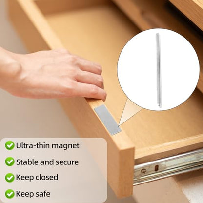 8 Pairs Magnetic Cabinet Door Catches, Adhesive Cabinet Door Magnets No Drilling Required Magnetic Drawer Latch for Kitchen Cupboard Bathroom Vanities Wardrobes (Rectangle)