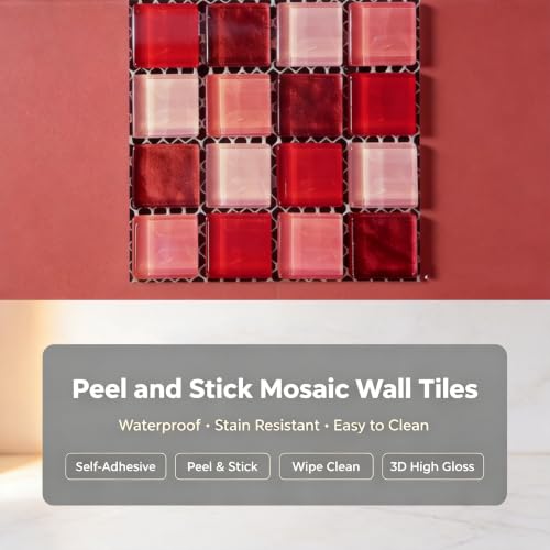 Geesatis Red Peel and Stick Backsplash,Self-Adhesive Removable Wall Tiles - color: Red