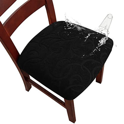 Genina Waterproof Dining Chair Covers Stretch Seat Covers, 4Pack - color: Flower Pattern-black