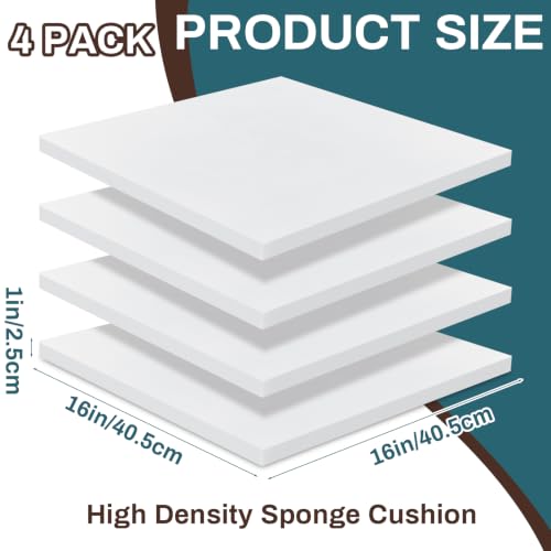 Frienda 4 Pack 1" x 16" x 16" Upholstery High Density Foam Cushion, White - color: White, size: 1" x 16" x 16"