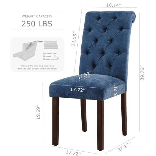 COLAMY Button Tufted Dining Chairs Set of 4, Parsons Upholstered Fabric Dining Room Chairs Kitchen Chairs with Wood Legs and Padded Seat, Blue - color: Blue, size: set of 4