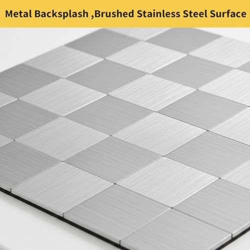 Yipscazo 10 Sheet Peel and Stick Backsplash Mosaic Tiles Stainless Steel Metal Look Kitchen Backsplash Stick on Tiles for Stove, Bathroom, Laundry in Silver (11.8'' x 11.8'') - color: Square Sheet