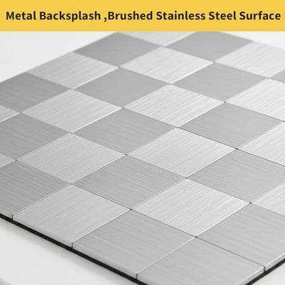Yipscazo 10 Sheet Peel and Stick Backsplash Mosaic Tiles Stainless Steel Metal Look Kitchen Backsplash Stick on Tiles for Stove, Bathroom, Laundry in Silver (11.8'' x 11.8'') - color: Square Sheet