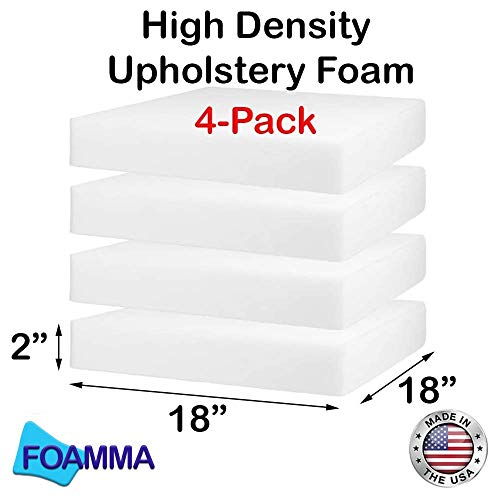 Foamma 4-Pack 2" x 18" x 18" High Density Upholstery Foam - Chair Cushion Square Foam for Dining Chairs, Wheelchair Seat Cushion Replacement - color: High Density Foam, size: (4-Pack) 2" x 18" x 18"