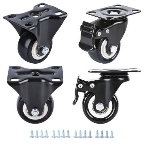 2 Inch Heavy Duty Plate Casters (2 Fixed+2 Locking Swivel) Set of 4 - color: 2 Swivel with Brake + 2 Rigid