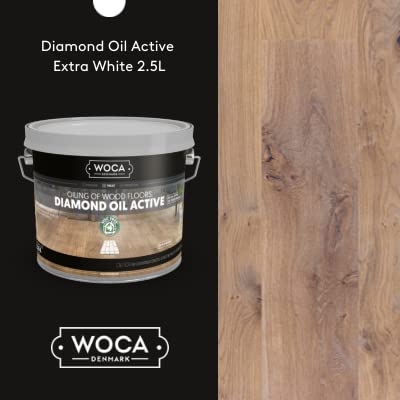 WOCA Denmark Diamond Oil Active (Extra White, 2.5L) – Extremely Durable, Plant-Based Wood Finish | Low VOC, Isocyanate-Free, Liquid-Resistant | Safe for All Wood Species, Including Exotic Woods - color: Extra White, size: 2.5L