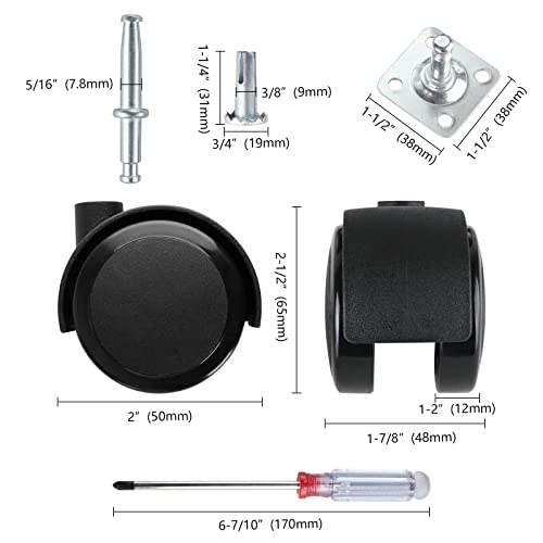 Apllamo 2 Inch Swivel Casters 5/16" Stem & Top Plate, 1000 LBS Heavy Duty - color: Premium Black