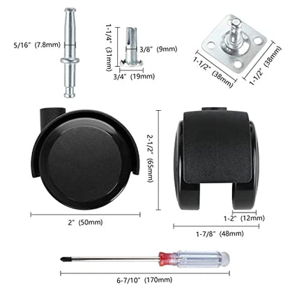 Apllamo 2 Inch Swivel Casters 5/16" Stem & Top Plate, 1000 LBS Heavy Duty - color: Premium Black