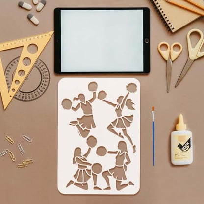 FINGERINSPIRE Cheerleader Silhouette Painting Stencil with 1 Pc Plastic Paint Brush 8.3x11.7 inch Reusable Cheerleading Drawing Template Cheer Stencil for Painting on Wood Wall Fabric Furniture - color: Cheerleader Silhouette