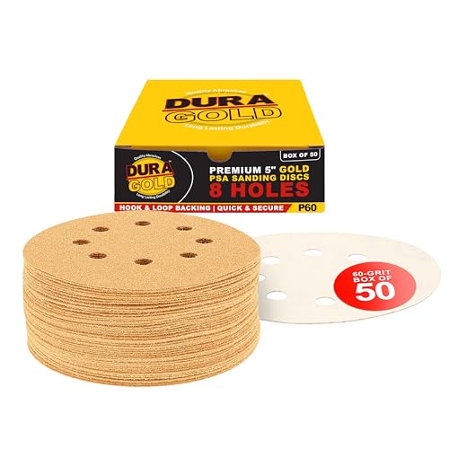 Dura-Gold 5" Gold Sanding Discs, 60 Grit, Box of 50, 8 Hole Pattern, H & L - size: 60-Grit - Gold