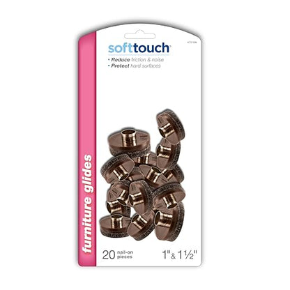 SoftTouch 1" & 1.5" Round Nail-On Felt Furniture Sliders, Protective Heavy-Duty Felt Pads for Wood Furniture and Hard Surfaces, 20-Count, Brown