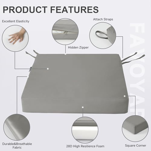 Favoyard Patio Chair Cushions 18 x 18 x 3 Inch Waterproof Outdoor Seat - color: Grey, size: 18 x 18 x 3 In