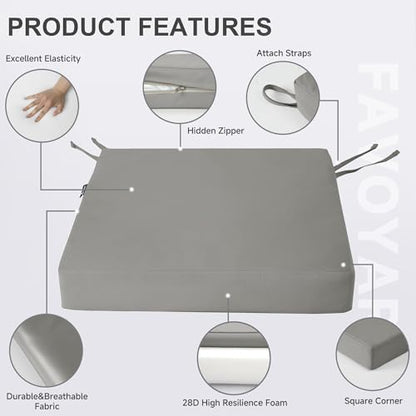 Favoyard Patio Chair Cushions 18 x 18 x 3 Inch Waterproof Outdoor Seat - color: Grey, size: 18 x 18 x 3 In