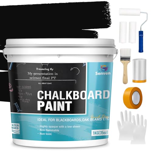 Chalkboard Paint Black Chalk Board Paint for Wood, Metal, Glass, Wall, Plaster Boards Sign, Frame, Interior/Exterior, All-in-One Primer & Top Coat, Black Matte, Acrylic, 35oz Cover 130 sf with Tools kit - color: Matte Black, size: 35 Fl Oz (Pack of 1)