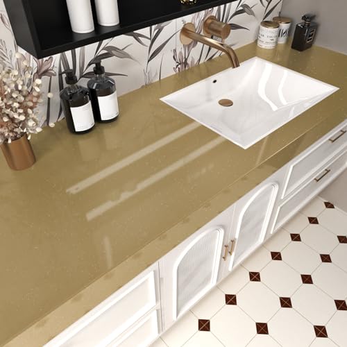 Wallercity Champagne Glitter Wallpaper Shiny Countertop Contact Paper - color: Champagne, size: 15.8"W x 118"L
