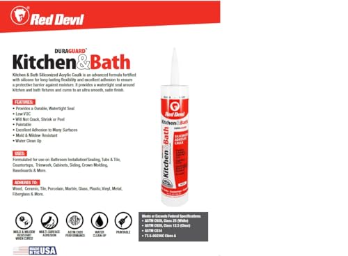 Red Devil 0408 Silicone Acrylic Caulk & Sealant, 100% Waterproof, Paintable, Clear Caulking for Kitchen, Bathroom, Window, With Duraguard, 10.1 oz, Clear, Made in USA - color: Clear, size: 10.1 oz., style: 1 - Pack