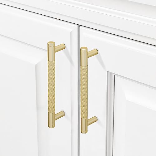 COTYKILEY 10 Pack 3.75 Inch(96mm) Brushed Brass Cabinet Handles Gold Knurled Kitchen Cabinet Pulls Cabinet Door Handles Kitchen Cabinet Hardware Cupboard Drawer Pulls Dresser Handles - color: Brushed Brass, size: 3.75" Hole Center（96MM）