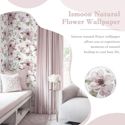 17.3''x78.7''Peel and Stick Wallpaper Boho Floral Contact Paper Pink Watercolor Flowers Leaf Wallpaper Removable Self-Adhesive Wall Paper for Bedroom Renter Friendly Vinyl