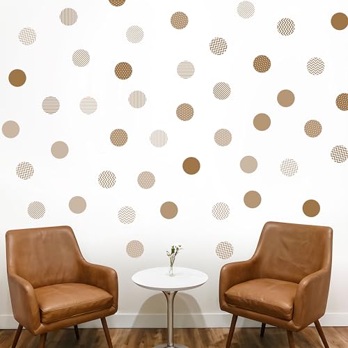 Boho Polka Dot Wall Sticker, 48 Removable and Repositionable Pattern Decals - Premium Fabric Material, Polka Dots, Stripes, Chevrons and Solid in 3 Shades of a Color (Tan) - color: Tan