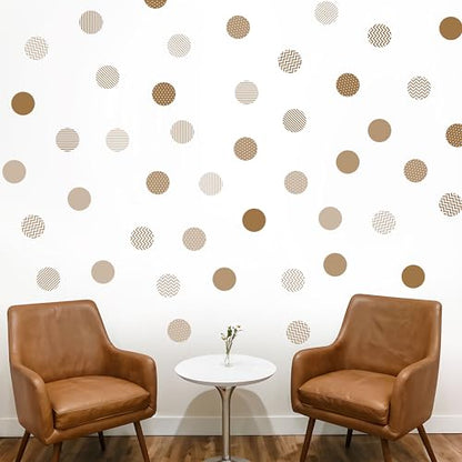 Boho Polka Dot Wall Sticker, 48 Removable and Repositionable Pattern Decals - Premium Fabric Material, Polka Dots, Stripes, Chevrons and Solid in 3 Shades of a Color (Tan) - color: Tan