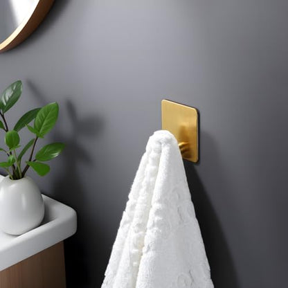 DELITON Adhesive Hooks - 4 Pack Gold Towel Hooks for Hanging Coat/Robe, Heavy Duty Stick on Wall for Bathroom and Kitchen - color: Gold