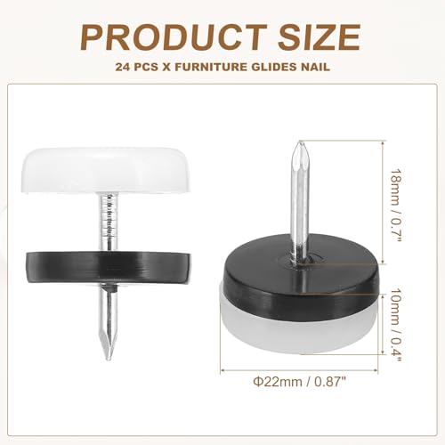 PATIKIL 0.87" Dia Chair Slides 24Pcs Nail on Furniture Glides White - color: White, size: 0.87"